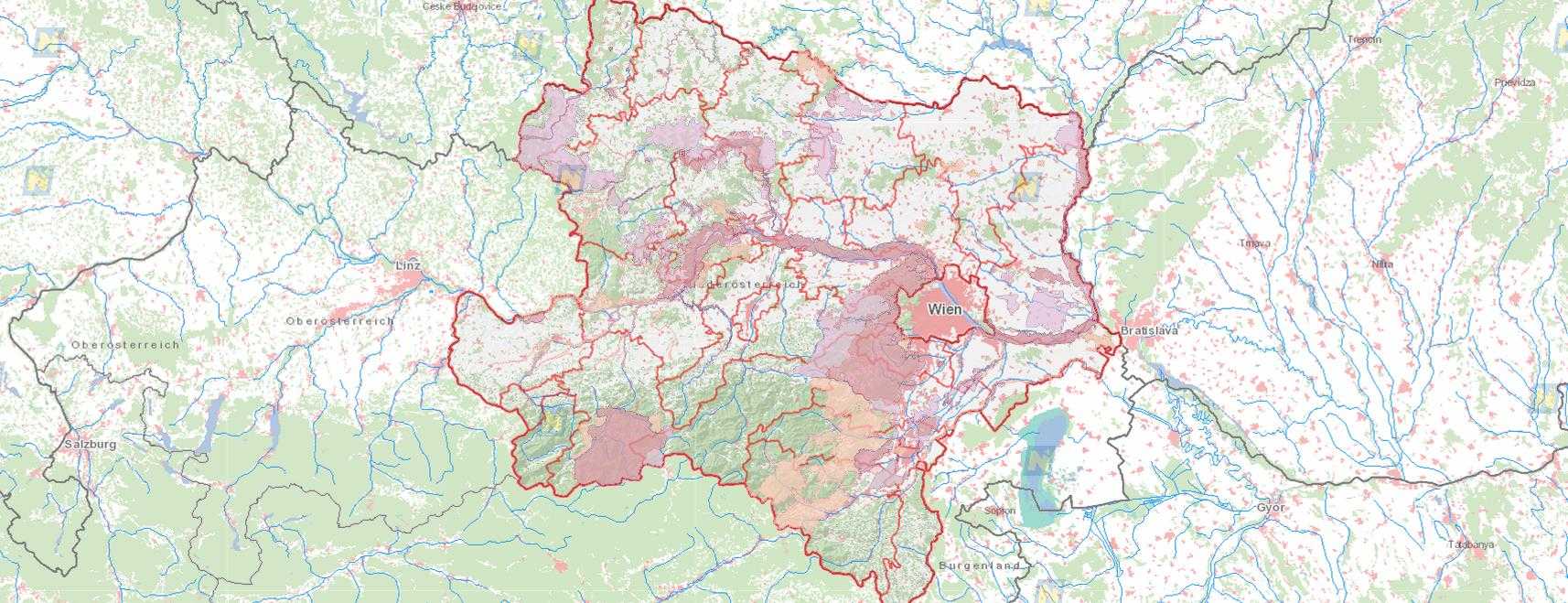 Die digitale Karte zeigt Naturschutzgebiete in Niederösterreich.