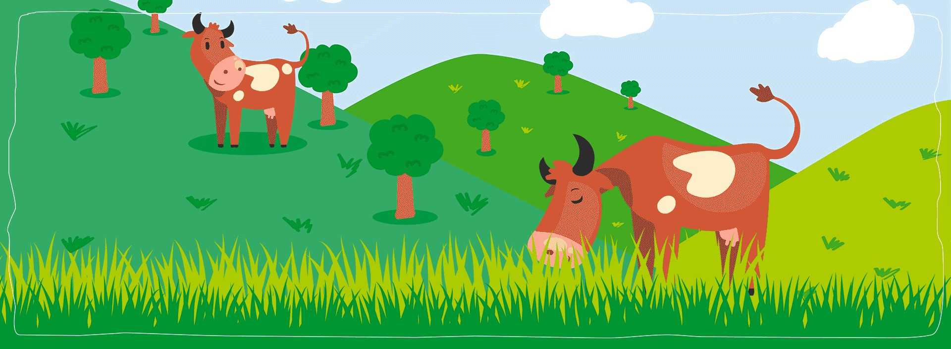 Die Illustration zeigt zwei Kühe auf der Weide.